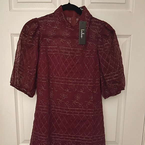 NWT Burgundy & Silver Mini Dress Size Small from Lulus - Picture 1 of 2